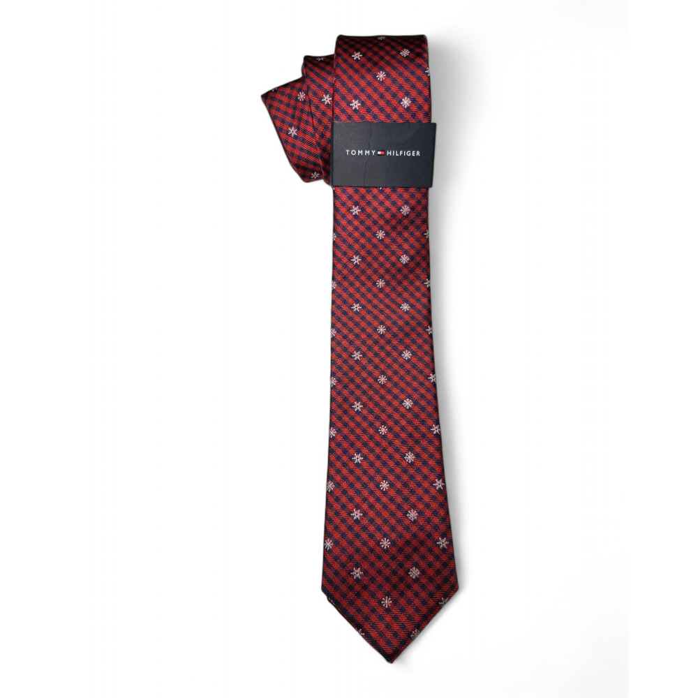NWT TOMMY‎ HILFIGER Let it Snow Embroidered Christmas Holiday Red Check Boys Tie